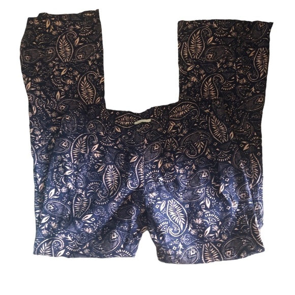 Roxy Bohemian Boho Wide Leg Beach Pant Sz. M Drawstring Waist Linen Blend Navy - Picture 5 of 5